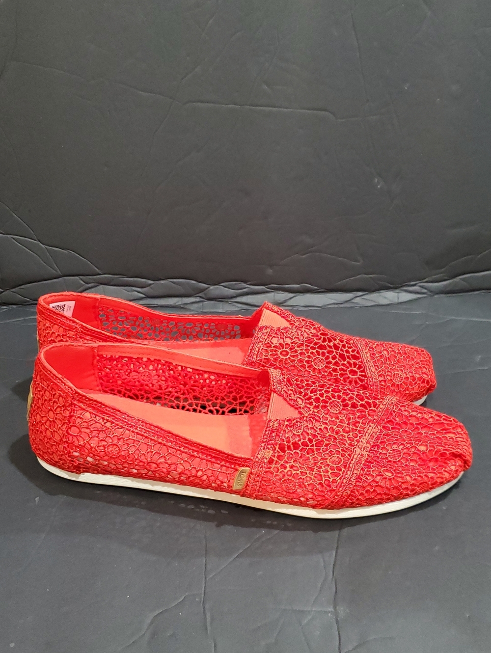 TOMS red flame moroccan crochet net Alpargata Classic 3.0‎ slipon size 12 NEW